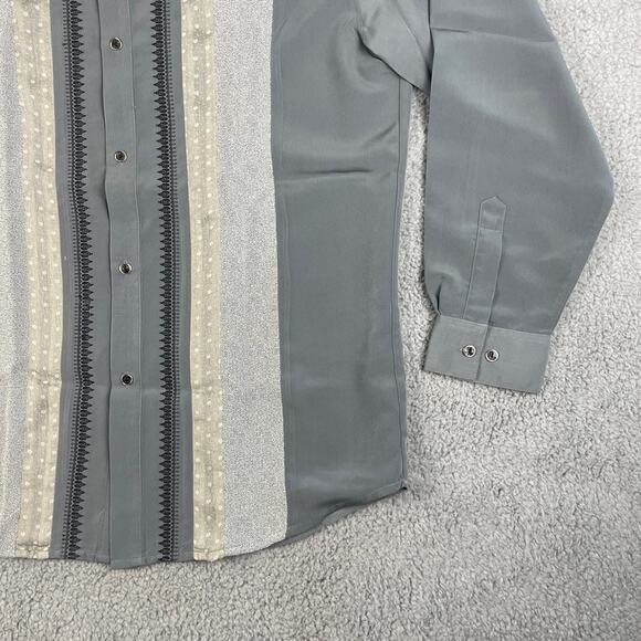Husky Club Men's XL Gray Patterned Polyester Rayon Long Sleeve Button Up Shirt - Picture 6 of 16